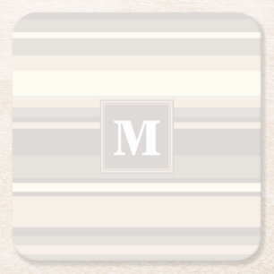 Monogram beige strepen vierkante kartonnen onderzetter