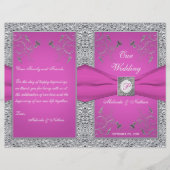 Monogram Berry Pink, Silver Floral Wedding Program (Voorkant)