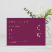 Monogram Berry Wine Gold Wedding Save the Date (Staand voorkant)