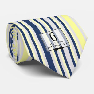 Monogram BEST MAN Bruidsjonker Bruidegom Navy Geel Stropdas