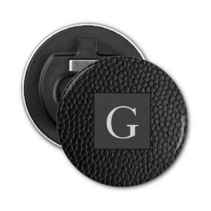 Monogram Best Man Groomsman Black Leather Print Button Flesopener