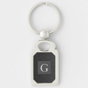 Monogram Best Man Groomsman Black Leather Print Sleutelhanger
