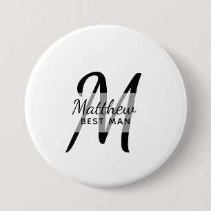 Monogram BEST MAN Groomsmen Groomsman Naam toevoeg Ronde Button 7,6 Cm