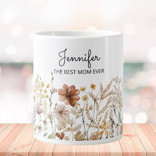 Monogram Beste Moeder Watercolor Wilde Bloem Flora Extra Grote Beker