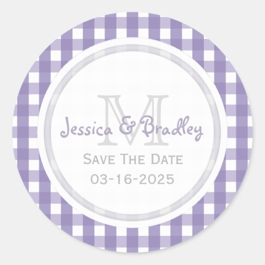 Monogram Bewaar de datum Stickers Gingham PW (Voorkant)