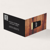 Monogram | Bier Glas | Houten achtergrond | QR-cod Visitekaartjes (Buitenkant)