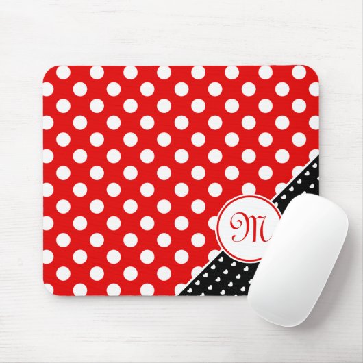 Monogram, Big Polka Dots, rood, zwart en wit Muismat (Met muis)
