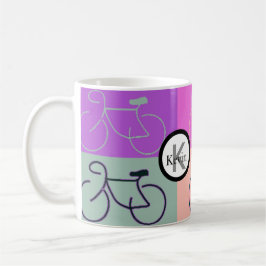 Monogram Bike Squares Paars, Peach en Green Koffiemok