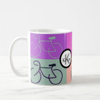 Monogram Bike Squares Paars, Peach en Green Koffiemok