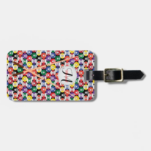 Monogram Billiard Pool Ball-ontwerp Bagagelabel (Voorkant horizontaal)