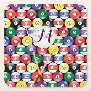 Monogram Billiard Pool Ball-ontwerp Vierkante Kartonnen Onderzetter
