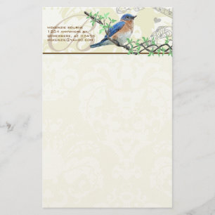Monogram Bird Musical Branch Stationery Briefpapier