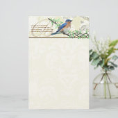 Monogram  Bird Musical Branch Stationery Briefpapier (Staand voorkant)