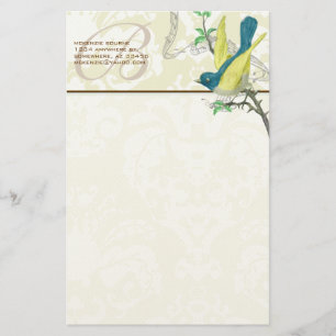 Monogram Bird Musical Branch Stationery Briefpapier
