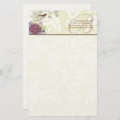 Monogram  Bird Musical Damask Stationery Briefpapier (Voorkant / Achterkant)
