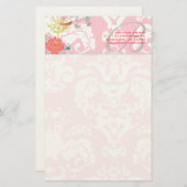 Monogram  Bird Musical Damask Stationery Briefpapier (Voorkant / Achterkant)