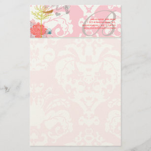 Monogram  Bird Musical Damask Stationery Briefpapier
