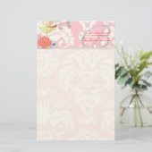 Monogram  Bird Musical Damask Stationery Briefpapier (Staand voorkant)