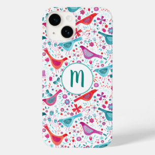 Monogram Bird Pattern Case-Mate iPhone 14 Hoesje