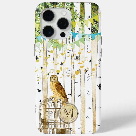 Monogram Birdcage  Owl Birch Tree iPhone Case-Mate iPhone Case (Achterkant)