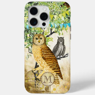 Monogram Birdcage  Owl Birch Tree iPhone iPhone 15 Pro Max Hoesje
