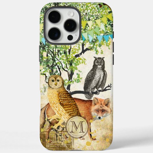 Monogram Birdcage  Uil Fox Tree iPhone Case-Mate iPhone Case (Achterkant)