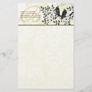 Monogram Birds Daisy Branch Stationery Briefpapier