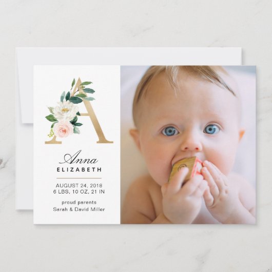 Monogram Birth kondiging Aankondiging (Voorkant)