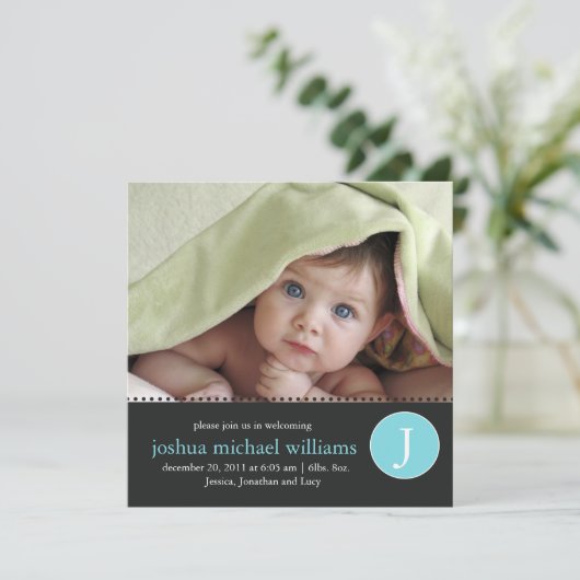 Monogram Birth kondiging Kaart (Staand voorkant)