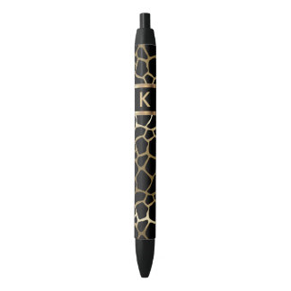 Monogram Black and Gold Giraffe Pattern Zwarte Inkt Pen