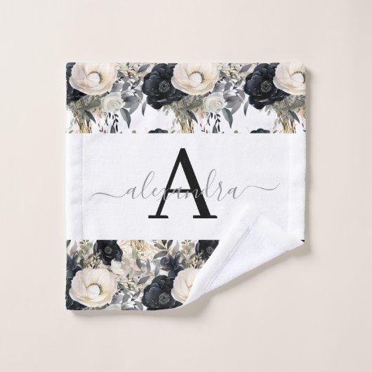 Monogram Black and White Modern Towel Set Bad Handdoek (Wasdoekje)