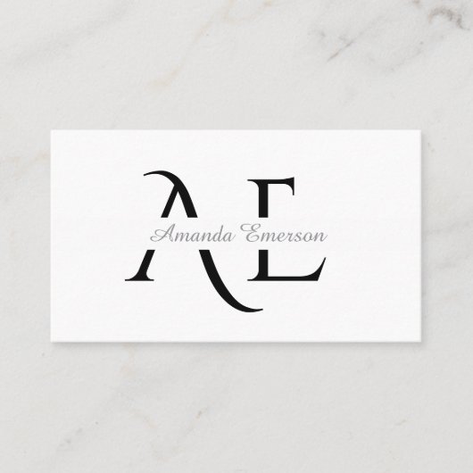  Monogram Black And White Simple Qr Code  Visitekaartje (Voorkant)