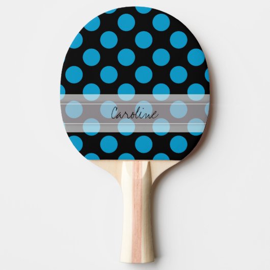Monogram Black Blue Chic Polka Dot Pattern Tafeltennisbatje (Voorkant)