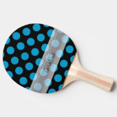 Monogram Black Blue Chic Polka Dot Pattern Tafeltennisbatje (Zijkant)