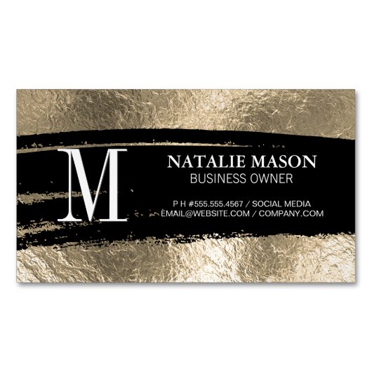 Monogram Black Brushed | Goud Folie Magnetisch Visitekaartje (Voorkant)