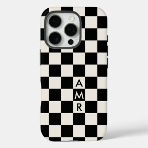 Monogram Black Cream Checkered Pattern iPhone 16 Pro Hoesje