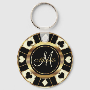 Monogram Black, Cream Ivory en Gold Las Vegas Sleutelhanger