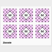 Monogram Black Cross Pattern op Roze Vierkante Sticker (Vel)