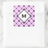 Monogram Black Cross Pattern op Roze Vierkante Sticker (Tas)