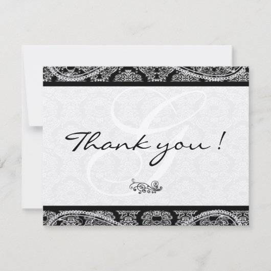 Monogram Black Damask Paisley Wedding Bedankt (Voorkant)