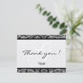 Monogram Black Damask Paisley Wedding Bedankt (Staand voorkant)