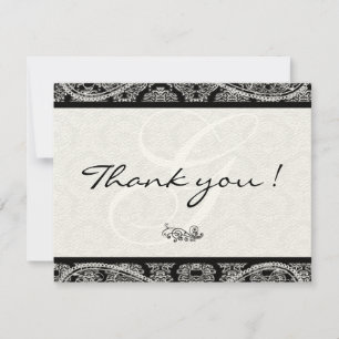 Monogram Black Damask Paisley Wedding Bedankt