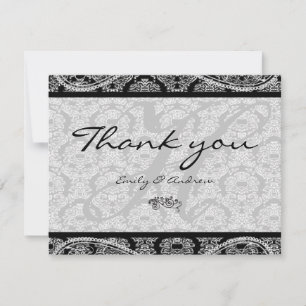 Monogram Black Damask Paisley Wedding Bedankt