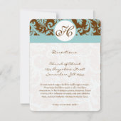 Monogram Black Damask Swirl Wedding Direction Card Kaart (Voorkant)