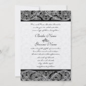 Monogram Black Damask Wedding Invitation Foto Kaart (Achterkant)