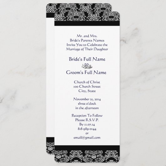 Monogram Black Damask Wedding Invitations Kaart (Voorkant / Achterkant)