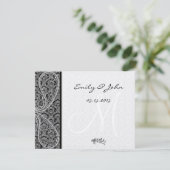 Monogram Black Damask Wedding Table Number Kaarten (Staand voorkant)