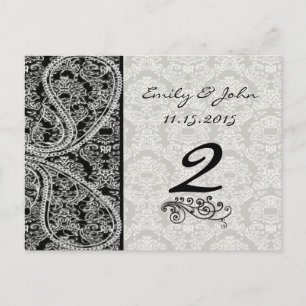 Monogram Black Damask Wedding Table Number Kaarten