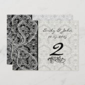 Monogram Black Damask Wedding Table Number Kaarten (Voorkant / Achterkant)