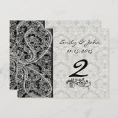 Monogram Black Damask Wedding Table Number Kaarten (Voorkant / Achterkant)